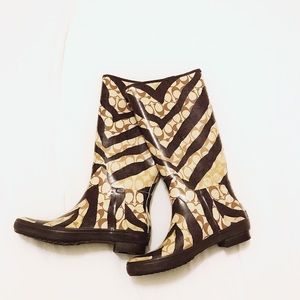 Size 7 Coach Rain Boots in Brown Multicolor